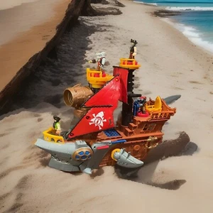 Mattel Fisher Price Imaginext Shark Bite Pirate Ship + 4 Pirate Figures 2015๐ดโโ - Picture 1 of 16