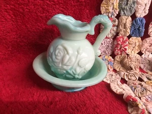 Vintage Avon Blue-Green Swirl Pitcher Decanter with Bowl Like Milk Glass Teal - Picture 1 of 3