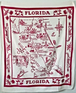 Vintage 1940 Florida Souvenir Tablecloth in Red and White - Picture 1 of 11