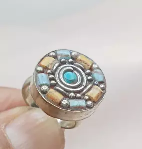 Anello antico vittoriano argento sterling vintage inciso granato naturale misura 7 us - Foto 1 di 6