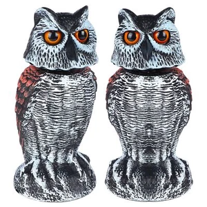 2 Pack Fake Owl Decor Bird Scarecrow with Rotating Head Bird Deterrents - Picture 1 of 8