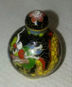 Chinesische Cloisonné gelber Drachen Muster mit Deckel mehrfarbige Schnupftabakflasche - Bild 1 von 12
