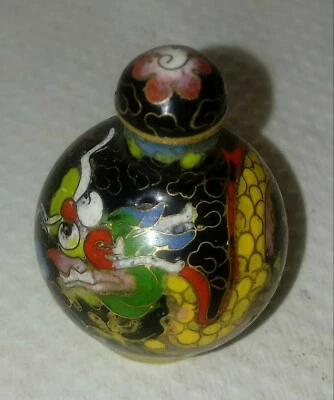 Botella de tabaco multicolor con patrón de dragón amarillo cloisonné chino Foto 1 de 4