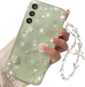 For Samsung Galaxy A16 5G Case with Cute 3D Butterfly Floral Crystal Pearl Cover - Picture 1 of 9