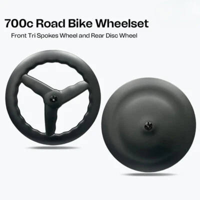 700c Carbon Gravel Straßen Fahrrad Vorne 3 Speichen Hinterer Scheibenlaufradsatz - Bild 1 von 4