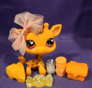 Autentico Littlest Pet Shop #526 giraffa arancione marrone arancione occhi cuore LPS - Foto 1 di 8