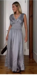 ZARA SKY BLUE GREY ZW COLLECTION SLEEVELESS SATIN MIDI DRESS SIZE L BNWT - Picture 1 of 11