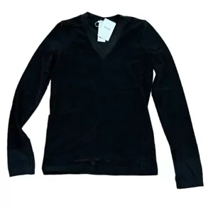 Wolford Talla S Negro Metálico Cuello en V Wilma Pullover Top Camiseta Manga Larga 50778 - Imagen 1 de 6