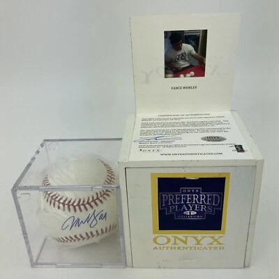 2013 Onyx Preferred Players VANCE WORLEY Signed Baseball w/ Onyx COA Wooden Box - Image 1 of 4