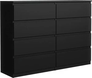 Kommode Schwarz Matt mit 8 Schubladen 140 cm, Sideboard Wohnzimmer Schlafzimmer - Bild 1 von 4