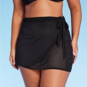 Black Mesh Wrap Swim Cover Up Mini Skirt Size Small NEW - Picture 1 of 4