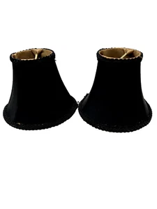 2 Black Lampshades Bulb Clip with Gold Satin Lining 5" Tall 6" Round Pair - Picture 1 of 3