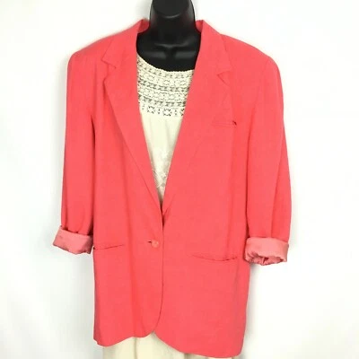 Vintage 80s 90s Express Blazer Small Orange Linen Blend Boxy Oversize Jacket  - Image 1 of 4