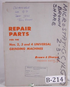 Brown & Sharpe 2, 3, 4 Universal Grinding Machine Repair Parts Manual - Picture 1 of 1