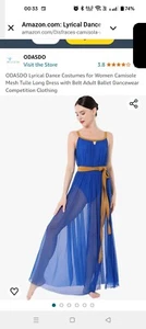 ODASDO Lyrical Dance Costumes for Women Camisole Mesh Tulle Long Dress with Belt - Picture 1 of 6
