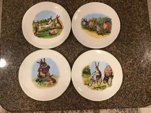 Williams Sonoma Easter Bunny Rabbit (4) 9" Plates Vintage Victorian Style Scenes - Picture 1 of 6