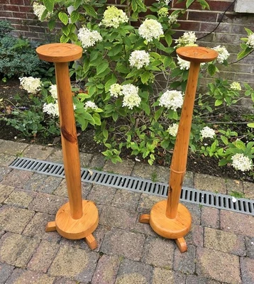 Vintage Oak Wood Plant Stands x 2  Table Lamp Tripod Legs Rustic Cottage 90 Cm - Image 1 of 4