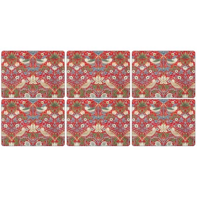 Morris & Co Placemats from Pimpernel Strawberry Thief Red Cork-Backed  Set of 6 - Image 1 of 4