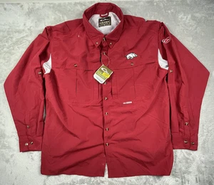 Arkansas Razorbacks Shirt Mens XL Red NCAA Football Button Long Sleeve DraKe - Picture 1 of 12