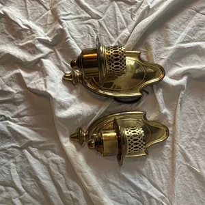 Vintage Brass Wall Sconces Set of 2 Gold Indoor Living Room Decor - Picture 1 of 8
