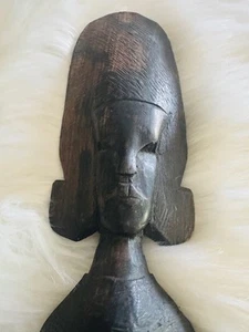 Vintage dunkles Holz handgeschnitzt Frau Skulptur Statue Kopf Büste afrikanische Volkskunst - Bild 1 von 11