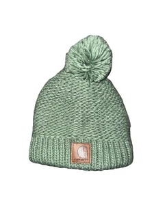 Women’s Carhartt Rib Knit Sherpa Lined Pom Pom Beanie Jade One Size - Picture 1 of 5