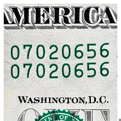 Same Matching Serial Number $1 Bill. Duplicate Serial Number. Unique Dollar. - Image 1 of 4