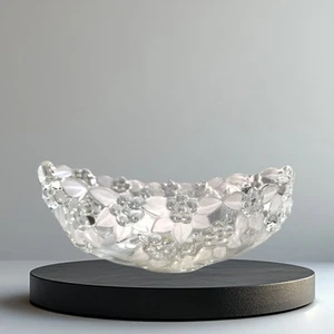 Mikasa Walther Crystal Fruit Bowl Raised Flowers Frosted Leaves West Germany - Picture 1 of 22