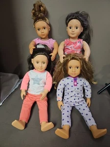 4 Our Generation 18” dolls w/clothes ~ 2 Dark Hair 2 Light Hair ~ Battat - Picture 1 of 17