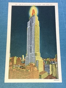 B11 1949er Empire State Building bei Nacht - New York City Leinen Postkarte - Bild 1 von 2