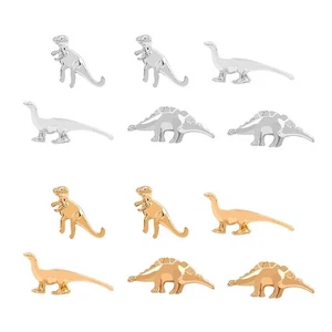 3 Pairs/set Gold Silver Assorted Dinosaur Shape Stud Earrings Set for Teenagers - Bild 1 von 9