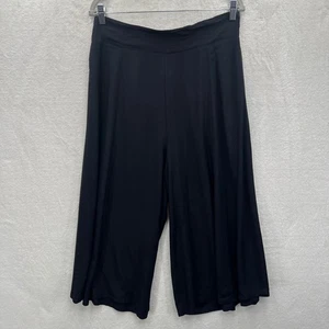 90s VT fließende schwarze Culotte cropped weites Bein Freizeithose Lagenlook Hose - Bild 1 von 7