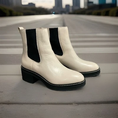Nuevo cuero Madewell The Carina Platform Chelsea Boot Lugsole 8 marfil crema tacón Foto 1 de 4