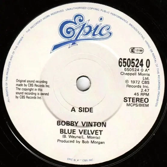 Bobby Vinton Blue Velvet Vinyl Single 7inch Epic - Bild 1 von 1