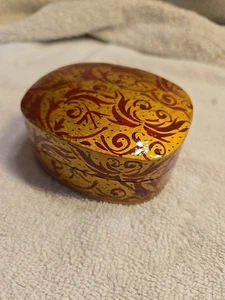 Hand Painted Red And Gold Wooden Jewelry Box Trinket Box Made In India - Picture 1 of 8