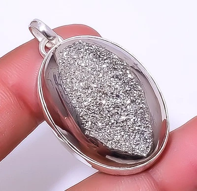 Colgante de plata de ley 925 drusa ágata negra de titanio 1,76" P7312-56 Foto 1 de 3