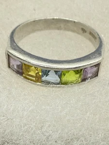 Anillo de plata de ley 925 firmado vintage con piedras preciosas talla 7,5 multicolor talla 7,5 - Imagen 1 de 14