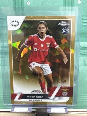2022-23 Topps Chrome Women's UCL Sapphire Andreia Faria RC Gold /50 BENFICA - Image 1 of 2