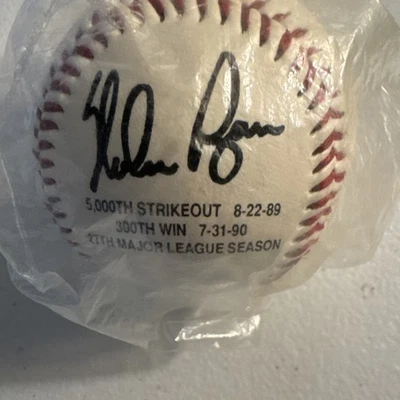 Nolan Ryan 5000th Strikeout  Autographed Ball 300th Win 27 Seasons - Image 1 of 2