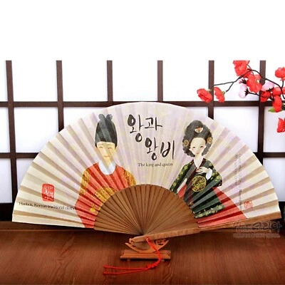 [ *Artesanía Tradicional Coreana] Abanico de Mano Plegable Papel Coreano Diseño Rey y Reina Foto 1 de 4