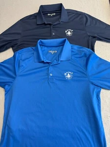 (2) Media Heights Golf Polos Mens Medium 100 Years 1922 Set of 2 Navy & Royal - Picture 1 of 4