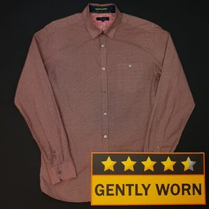 Ted Baker Print Hemd 4 passt wie MEDIUM Slim Fit rot weinrot Langarm Muster - Bild 1 von 11