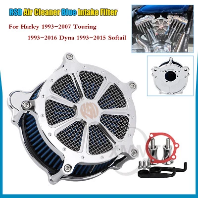 RSD Chrome Air Cleaner Blue Intake Filter For Harley Heritage Softail Fatboy Foto 1 de 4