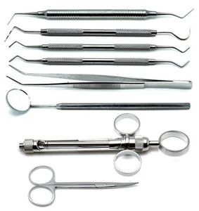 Juego de 8 instrumentos dentales premium de acero inoxidable nueva bandeja configuración - Imagen 1 de 3