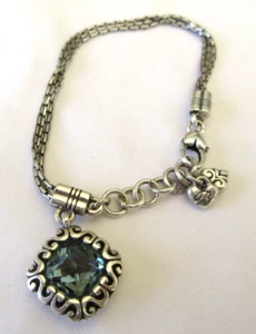 Brighton Bracelet Silver Tone 3 Strand Chain Blue Glass Charm VGUC - Picture 1 of 7