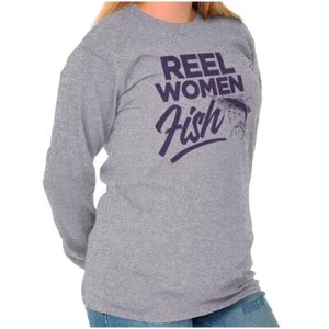 Reel Women Fish Fisherwoman Fishing Saying Long Sleeve T Shirt Tees For Women - Picture 1 of 9