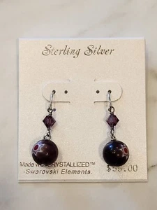 Sterling Silver Earrings With Crystalized Swarovski Elements & Purple Beads - Picture 1 of 5