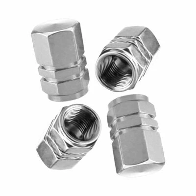 4x Cubiertas de tapas de aire de vástago de válvula de neumático/rueda de metal de aluminio plateado para automóvil-camión nuevas Foto 1 de 4