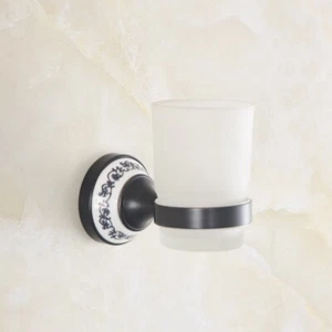 Oil Rubbed Brass Toothbrush Holder Glass Cup Wall Mounted Bathroom Accessory - Picture 1 of 7