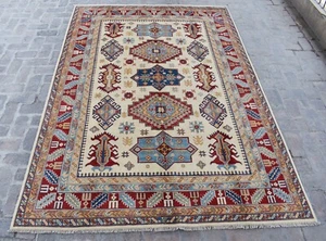 Alfombra de lana kazak tribal afgana anudada a mano 6'9 x 9'8, alfombra persa 7x10 - Imagen 1 de 10